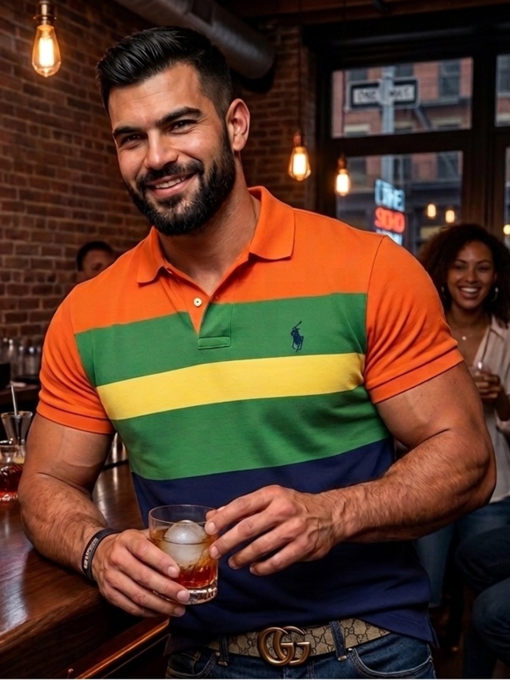 Polo by Ralph Lauren Orange Green Yellow Navy Striped Polo Shirt